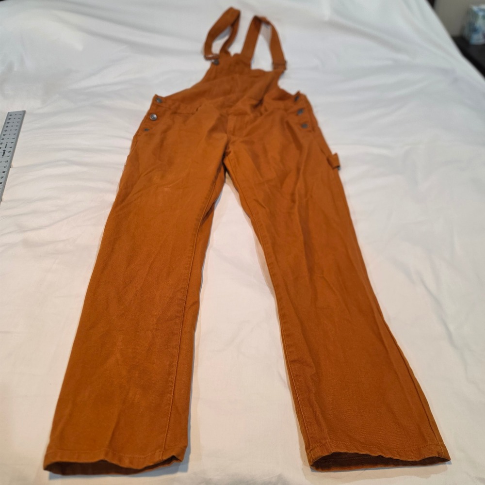 Forever 21 Men Overalls Large Orange Excellent Canvas Carpenter Utility Bibs